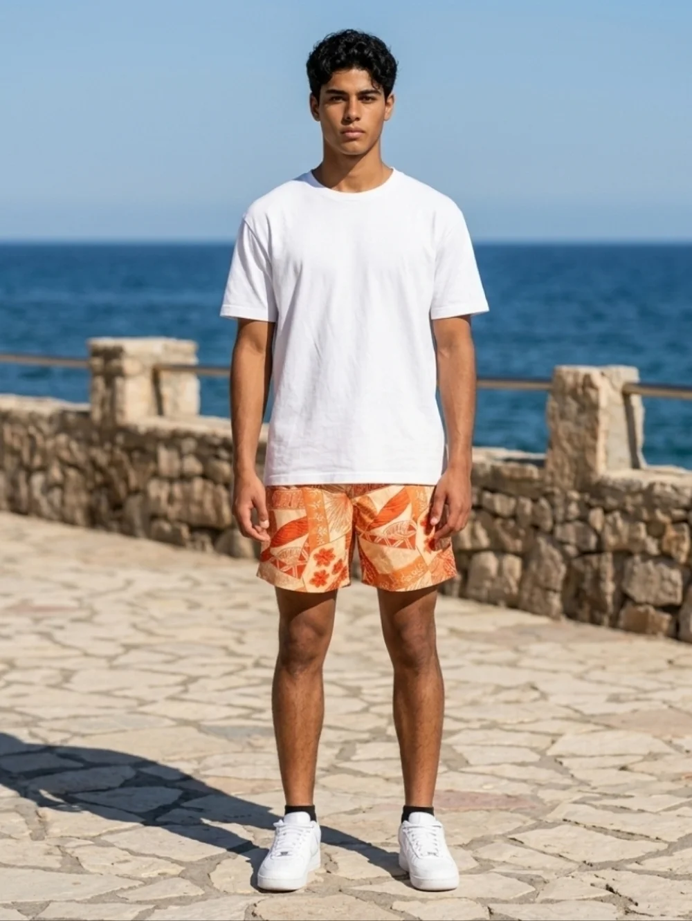 Sand N Sun Men's Orange Abstract Print Swim Trunks Size L (36/38)